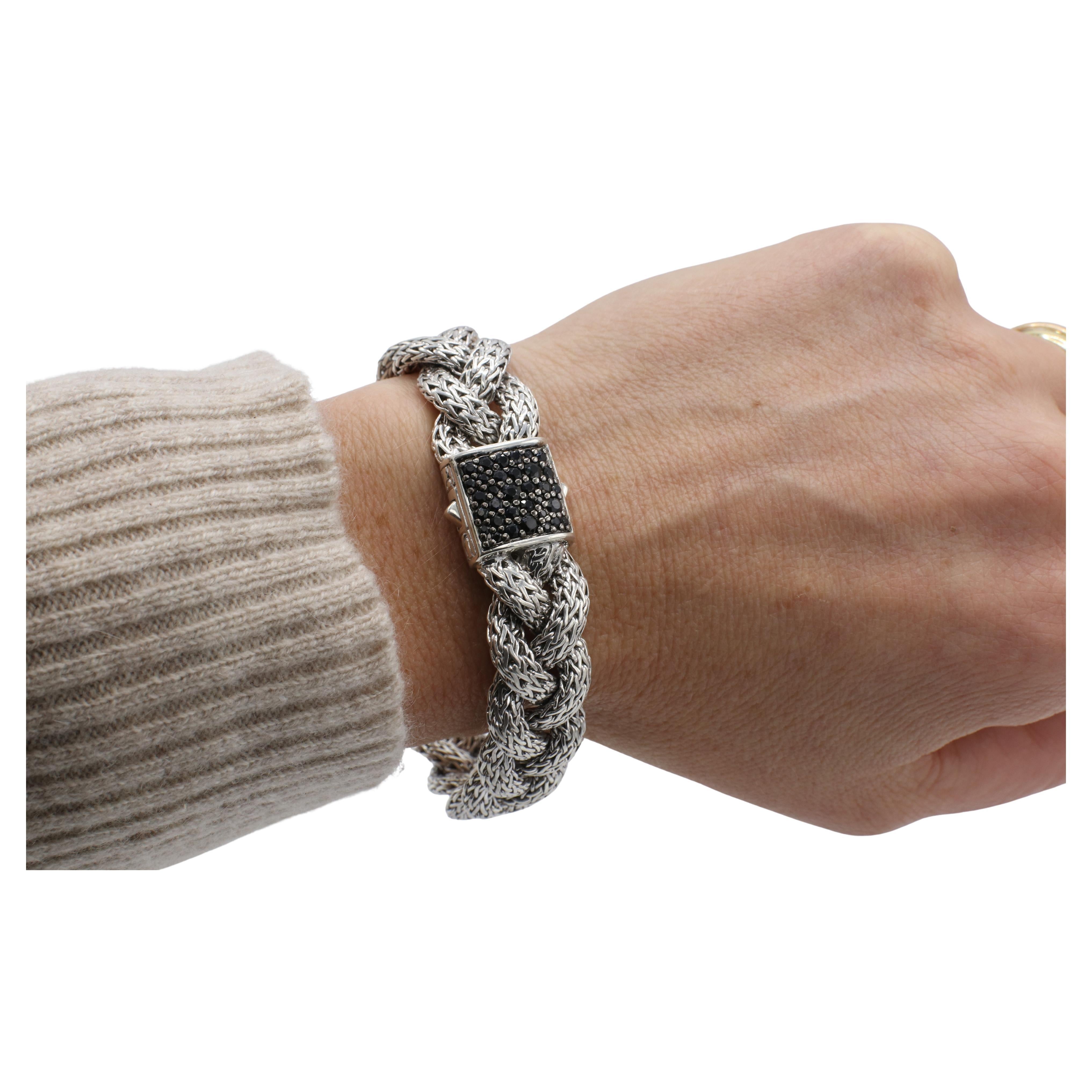 John Hardy Classic Chain Braided Woven Black Sapphire Bracelet In Excellent Condition In  Baltimore, MD