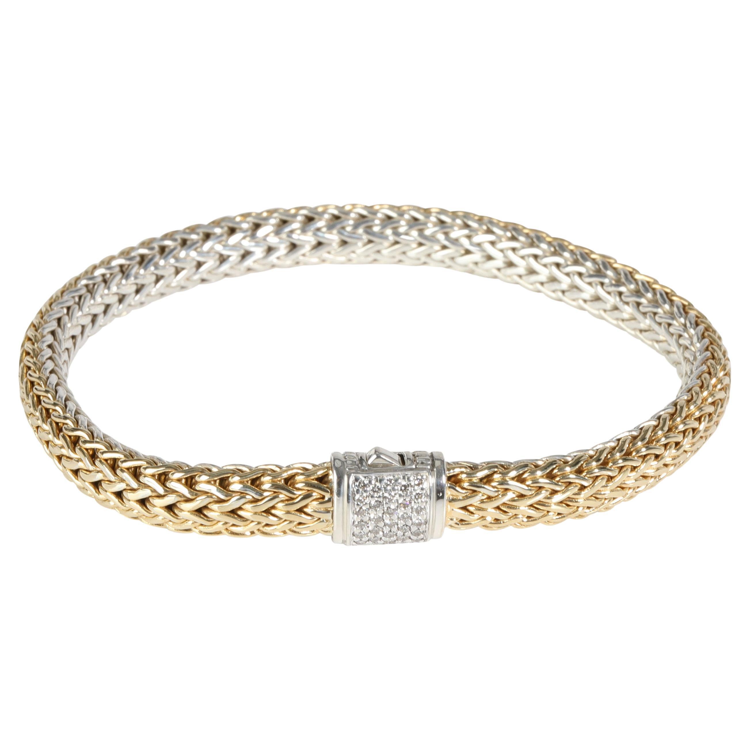 John Hardy 18kt Gold Classic Wheat Weave Pavé Diamond Clasp Like New