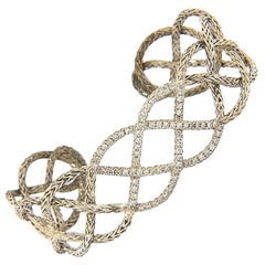 John Hardy Classic Chain Diamond Braided Cuff Bracelet in Sterling Silver
