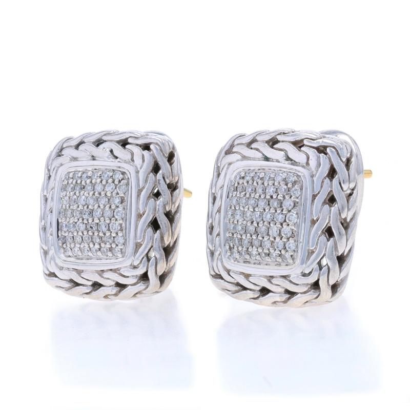 Round Cut John Hardy Classic Chain Diamond Stud Earrings Sterling925 YellowGold 18k .53ctw For Sale