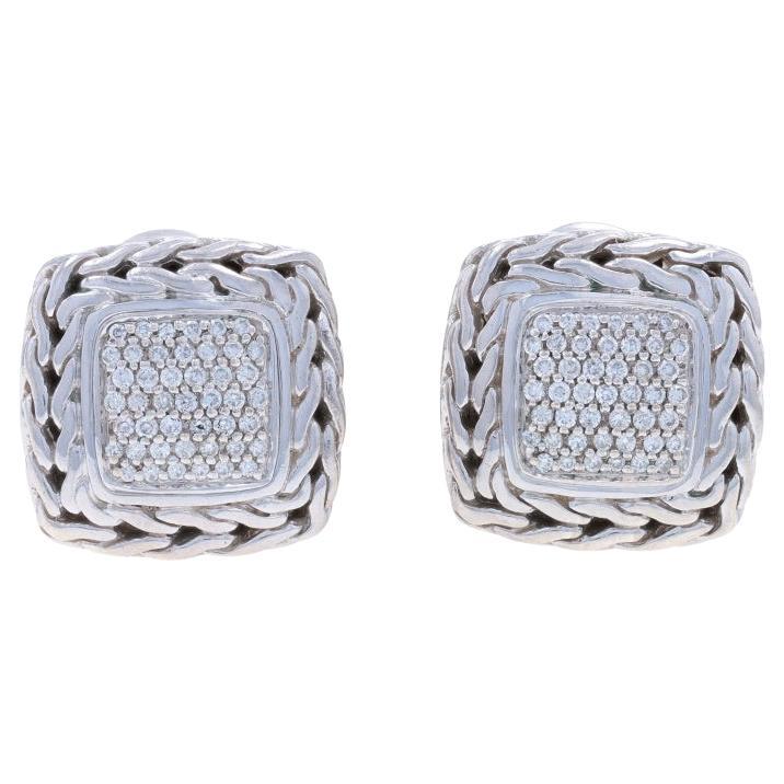 John Hardy Classic Chain Diamond Stud Earrings Sterling925 YellowGold 18k .53ctw