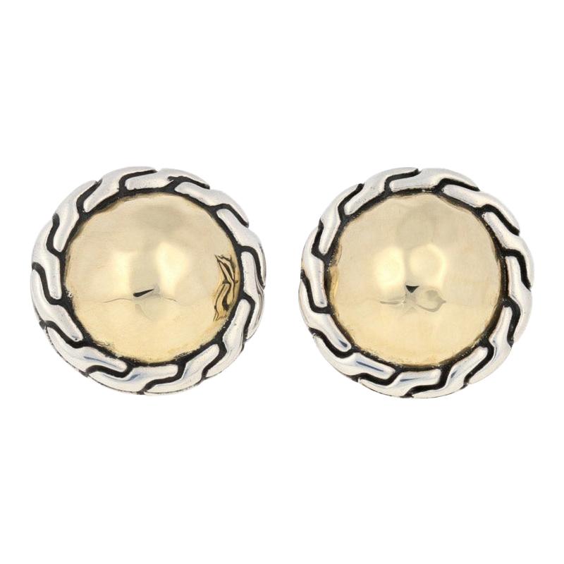 John Hardy Classic Chain Earrings, Sterling and 1/3 18 Karat Gold Hammered Studs