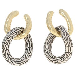 John Hardy Classic Chain Earrings Sterling and 18k Gold Hammered Double Circle