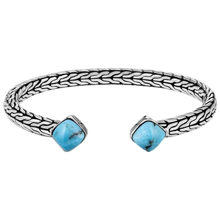 John Hardy Classic Chain Flex Cuff in Silver with Turquoise CBS906421TQXS-M
