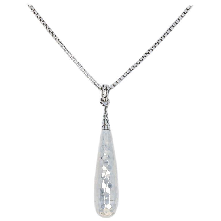 John Hardy Classic Chain Hammered Drop Pendant Necklace Sterling Silver