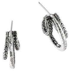 John Hardy Orecchini a catena classica in argento martellato e gemme nere EBS9008634BLSBN