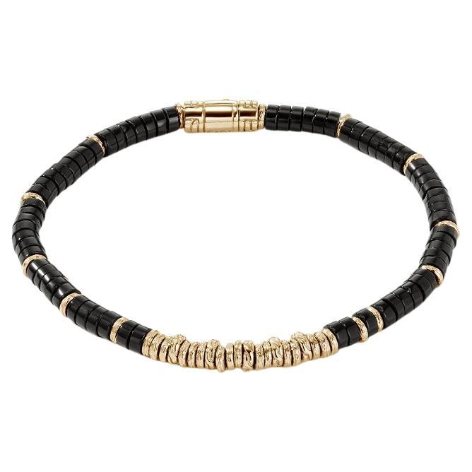 John Hardy Classic Chain Heishi 14k Gold and Onyx Bead Bracelet BUGGS900984BON For Sale