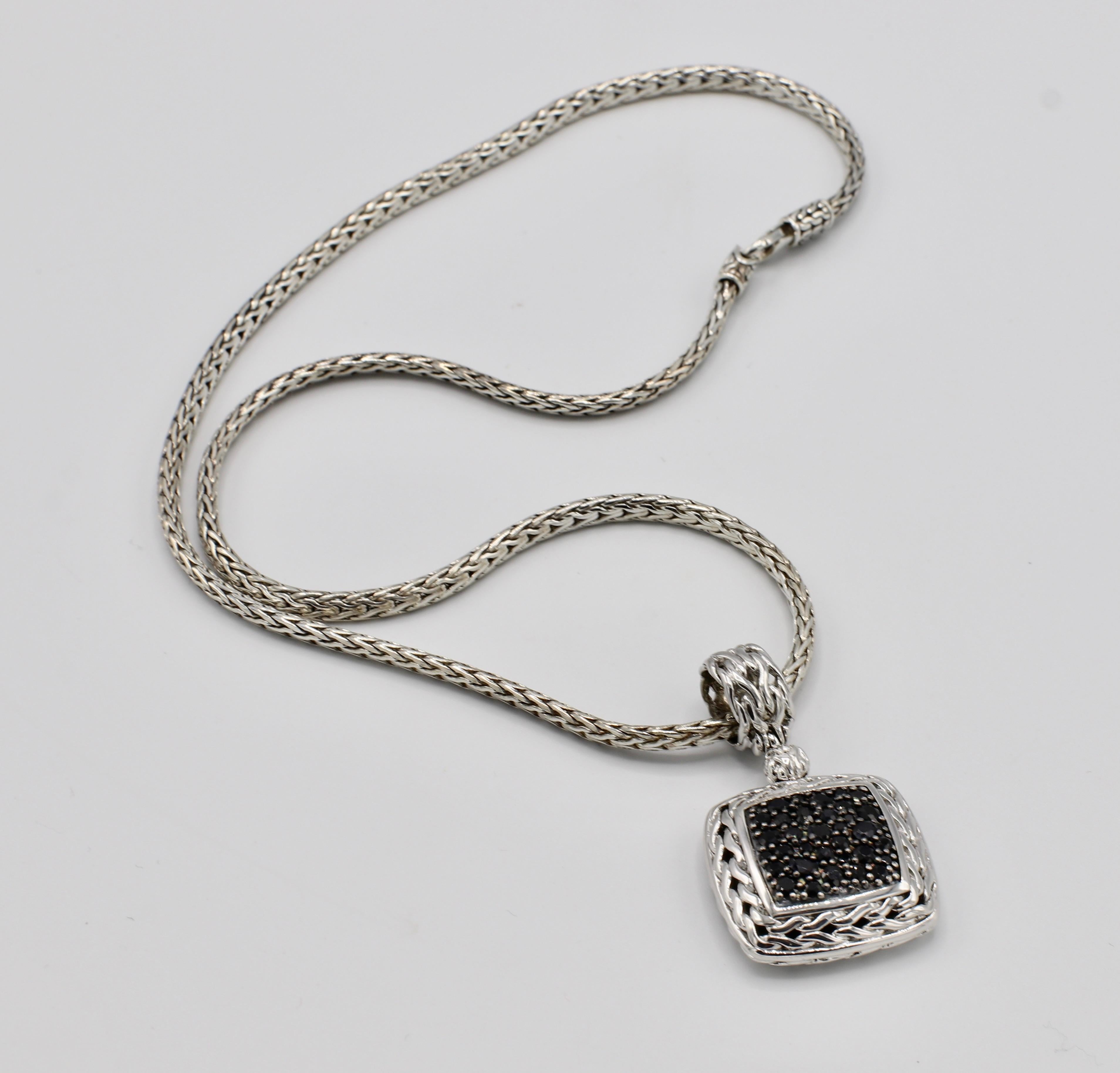 John Hardy Classic Chain Lava Square Pendant Necklace with Black Sapphires In Excellent Condition In  Baltimore, MD