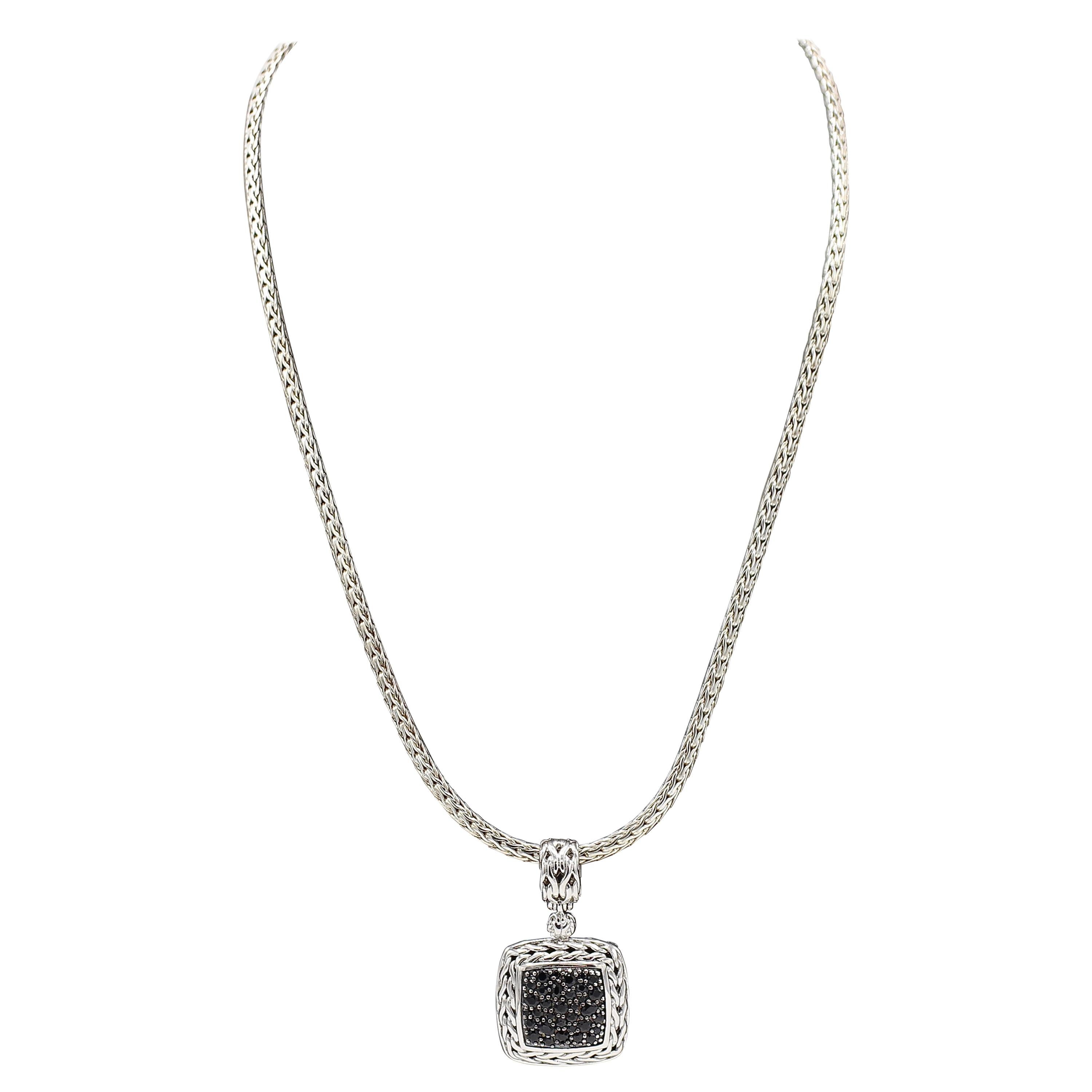 John Hardy Classic Chain Lava Square Pendant Necklace with Black Sapphires