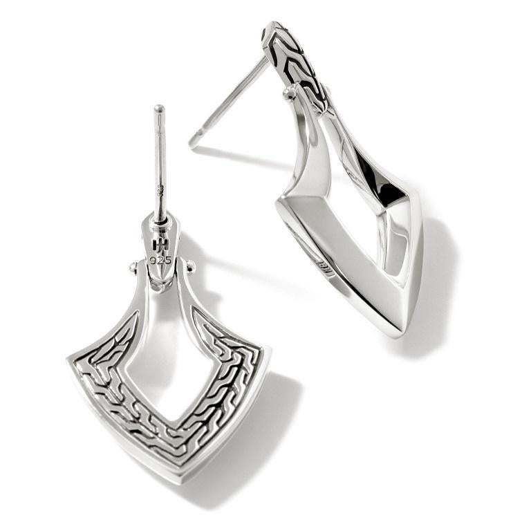 This stunning pair of earrings by John Hardy feature a sterling silver construction and a unique yet simple design that is sure to compliment and look. High polished edges of the ornament play gracefully with the classic chain design.

Symbolizing