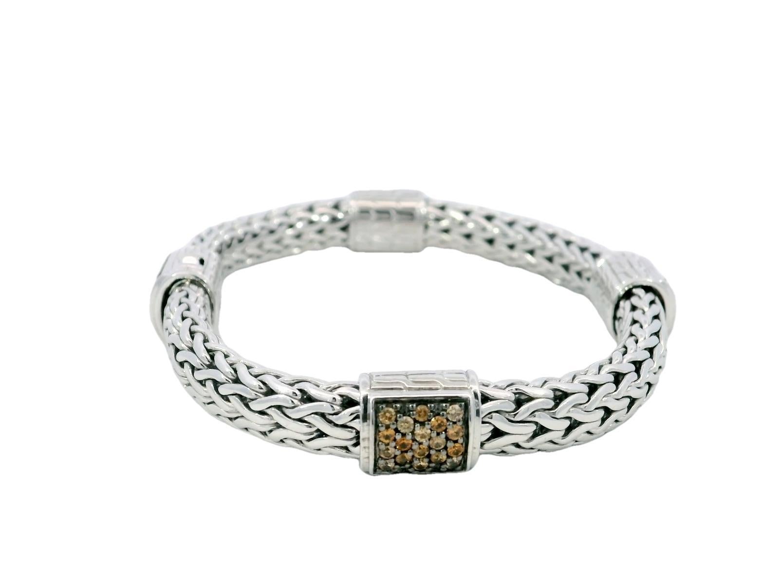 Round Cut John Hardy Classic Chain Mandarin Garnet Sterling Bracelet For Sale
