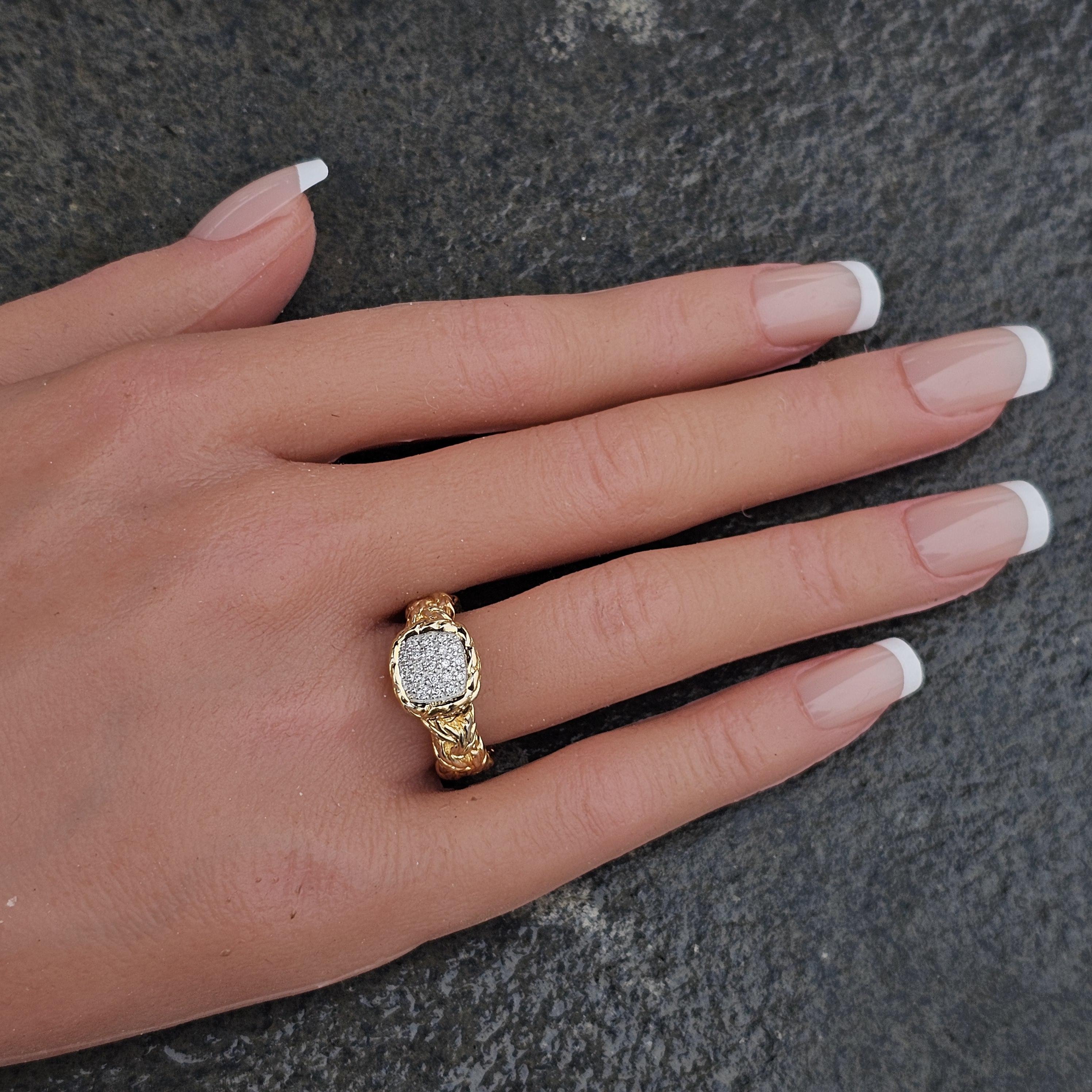 John Hardy Classic Chain Pave Diamond Ring 18k Yellow Gold size 6 For Sale 2