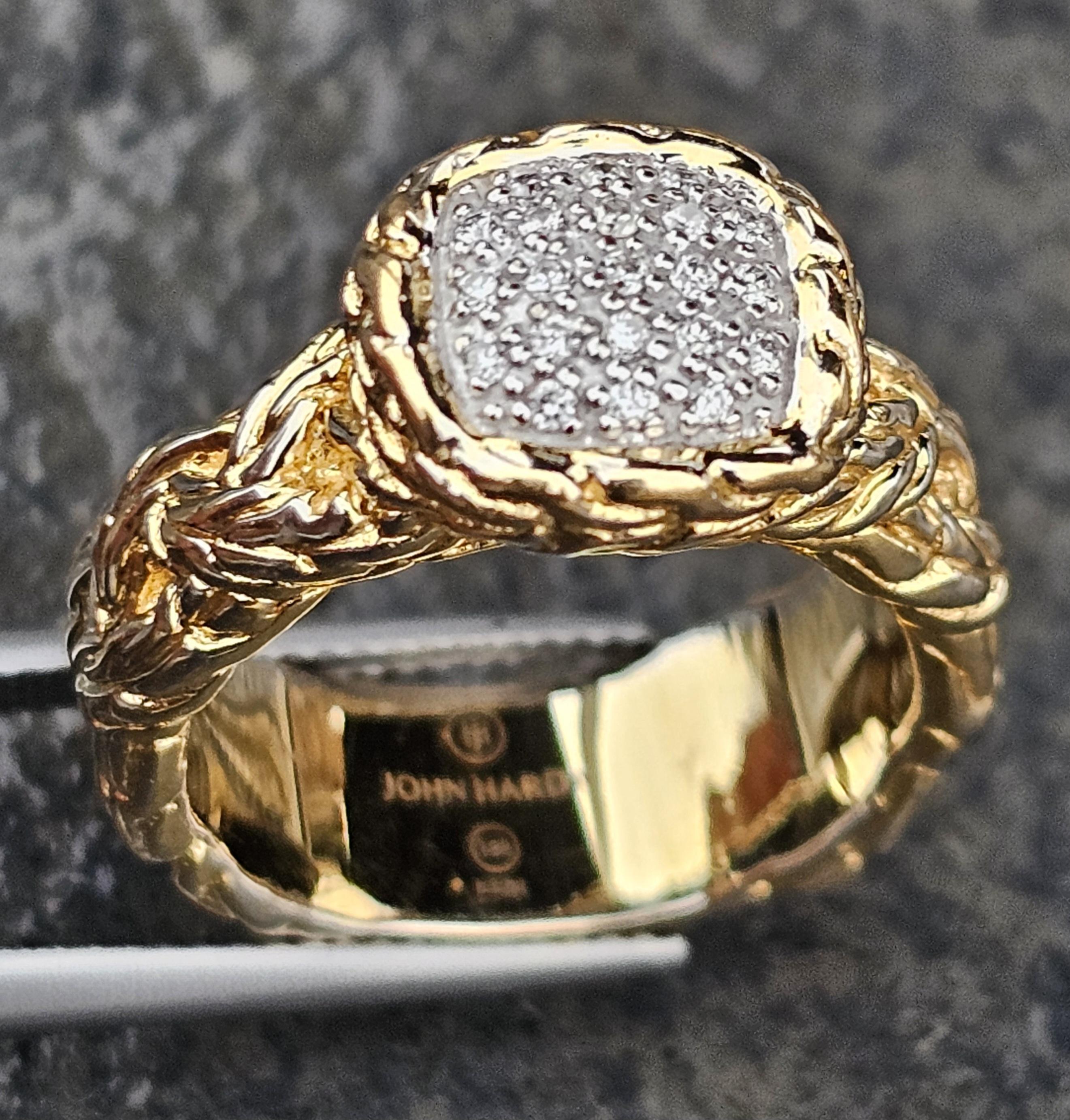 John Hardy Classic Chain Pave Diamond Ring 18k Yellow Gold size 6 For Sale 4