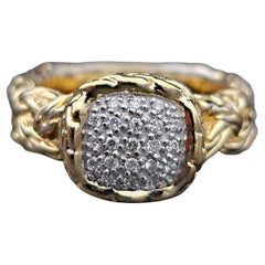John Hardy Classic Chain Pave Diamond Ring 18k Yellow Gold size 6