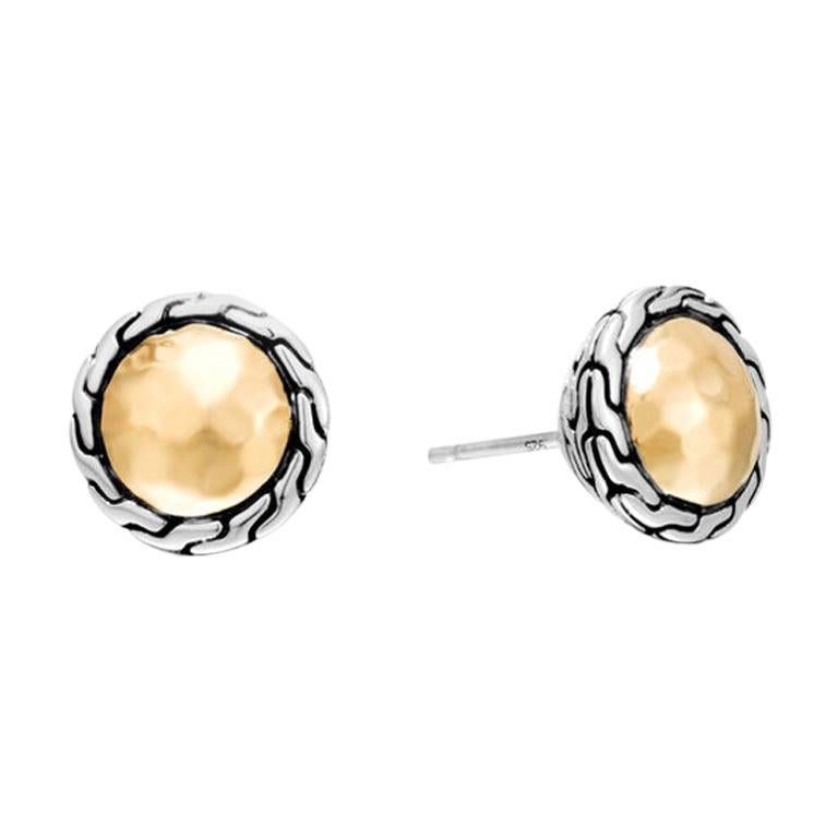 John Hardy Classic Chain Round Hammered Stud Earring EZ97176 For Sale