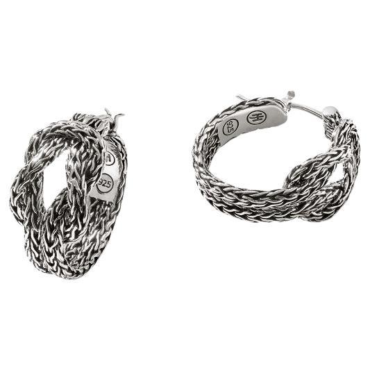 John Hardy Classic Chain Silver Manah Hoop Earrings EB900990