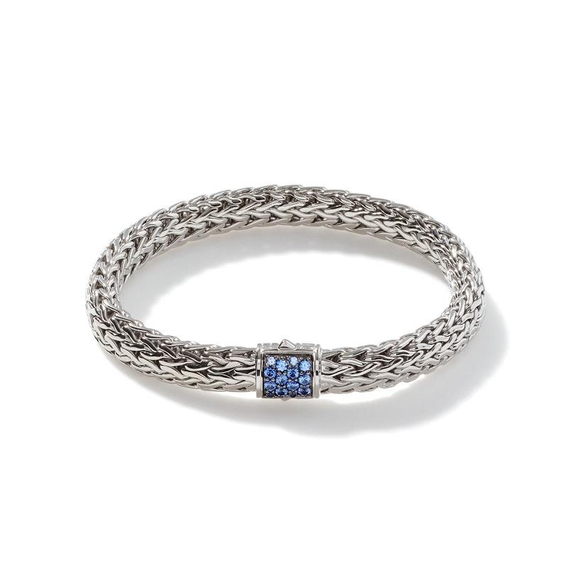 John Hardy Classic Chain Silver Medium Blue Sapphire Bracelet BBS90409BSPXUM In New Condition For Sale In Wilmington, DE