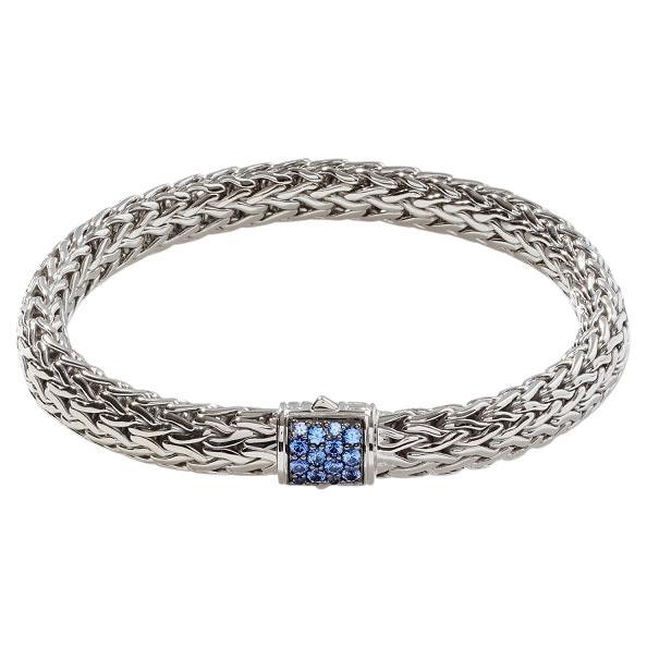 John Hardy Classic Chain Silver Medium Blue Sapphire Bracelet BBS90409BSPXUM For Sale