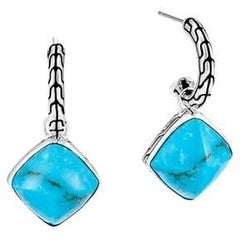 Boucles d'oreilles en goutte classiques à chaîne carrée turquoise EBS905151TQ de John Hardy