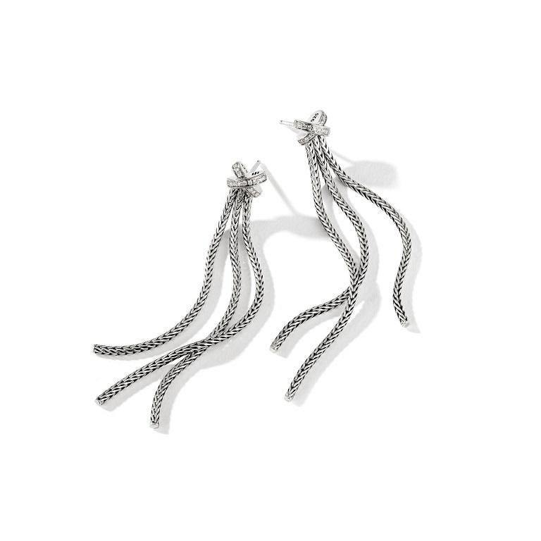 Ribbons of sterling silver cascade from diamond bows in these playful tassel earrings by John Hardy.

Metal: 925-Sterling Silver
Drop Length: 70mm
Closure: Post Back
Stone: White Diamond 0.12ct
Setting: Pave
EBP9009562DI