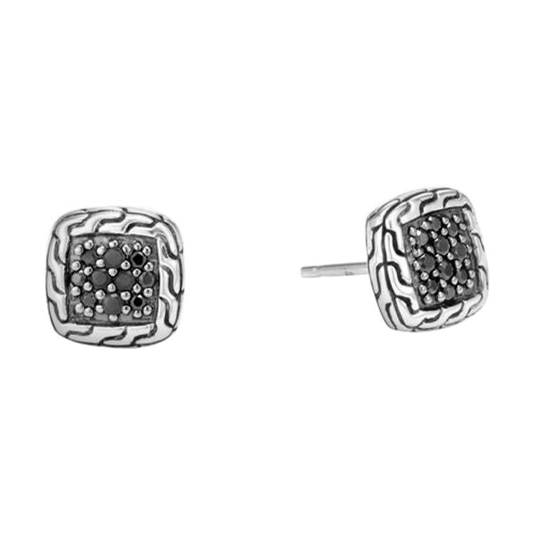 John Hardy Classic Chain Stud Earring with Black Sapphire EBS961824BLS For Sale