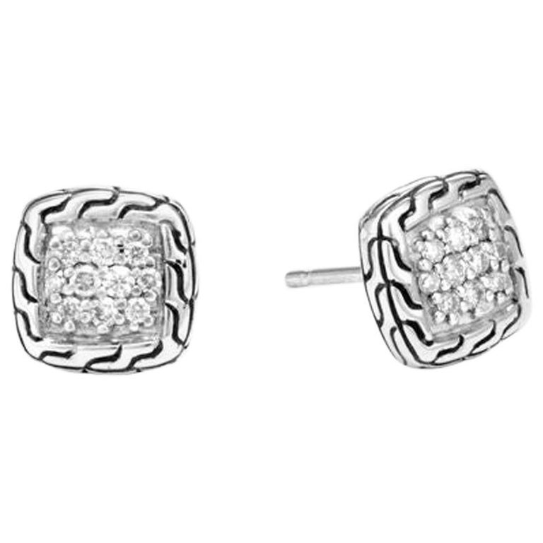John Hardy Classic Chain Stud Earrings with Diamonds EBP961822DI For Sale at 1stdibs