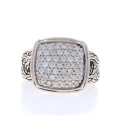 John Hardy Classic Chain Woven Cushion Pave Diamond Ring Sterling 925 Rd .66ctw