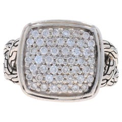 John Hardy Classic Chain Woven Cushion Pave Diamond Ring Sterling 925 Rd .66ctw