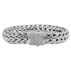 John Hardy Classic Icon 0.69ct Round Diamond Pave Sterling Silver Link Bracelet