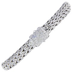 John Hardy Classic Sterling Silver 0.24 Carat Diamond Woven Chain Bracelet
