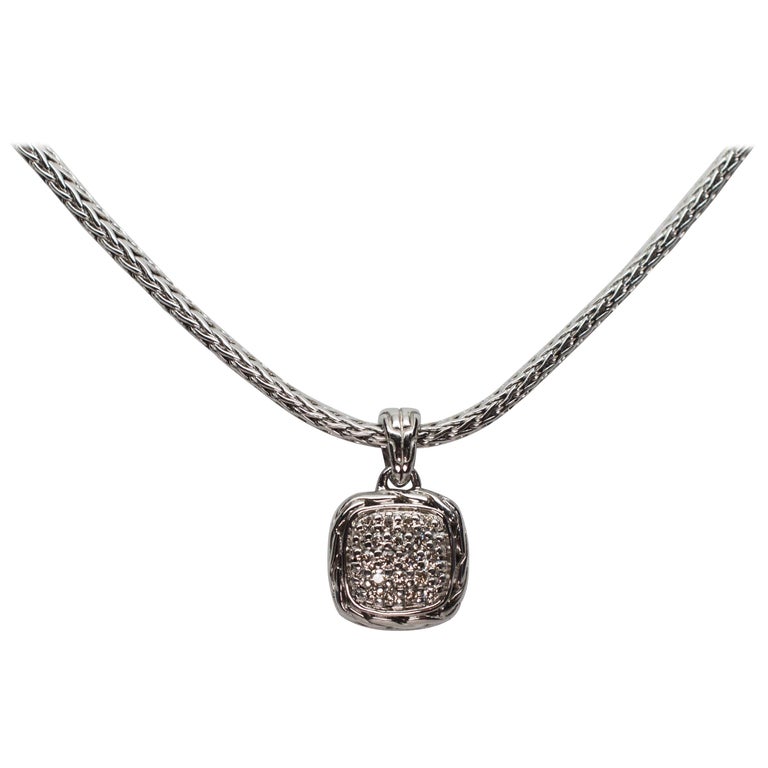 John Hardy Classic Sterling Silver Chain Pendant Necklace with Diamonds ...