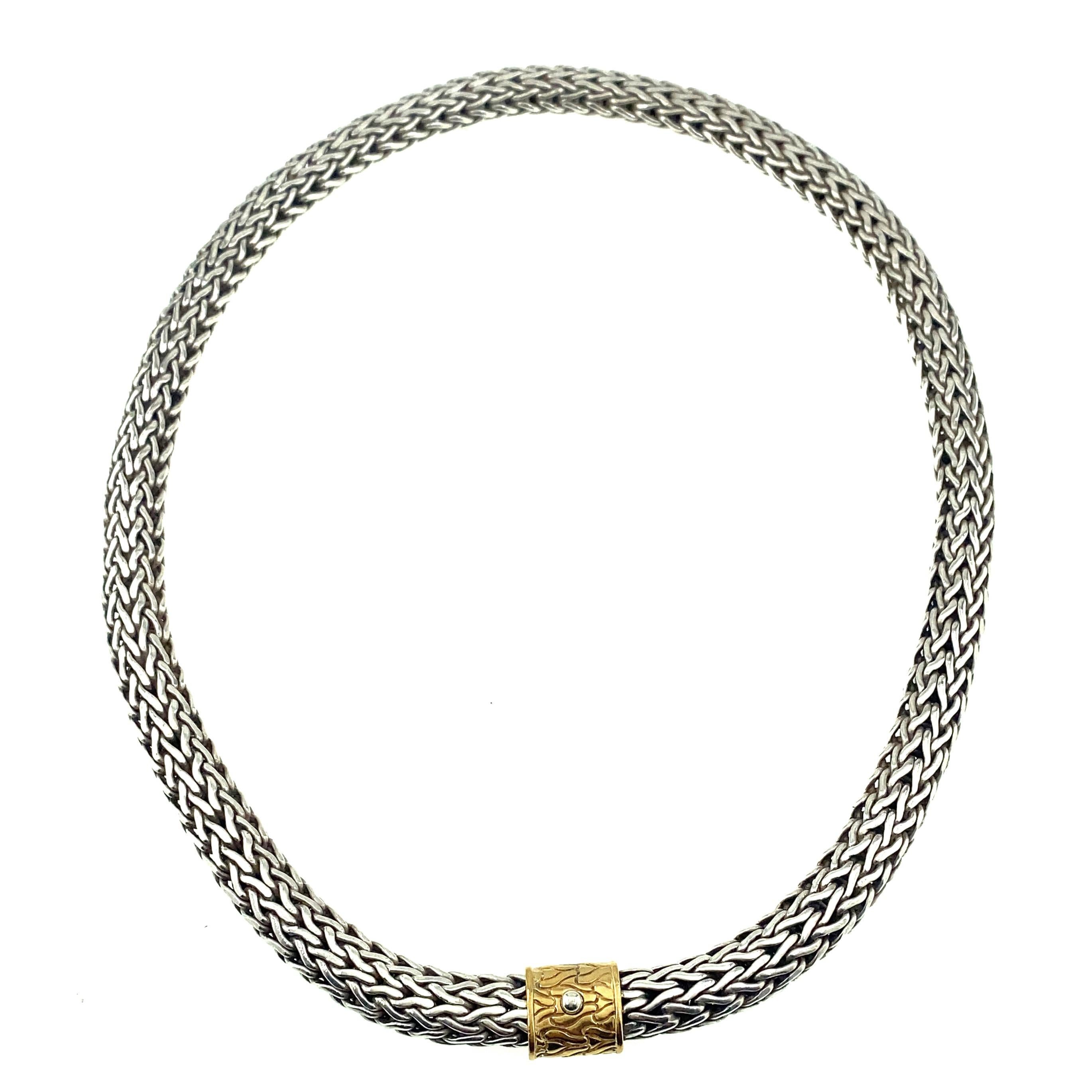 John Hardy Classic Woven Weizen Kette Halskette Sterling Silber 18kt YG 7