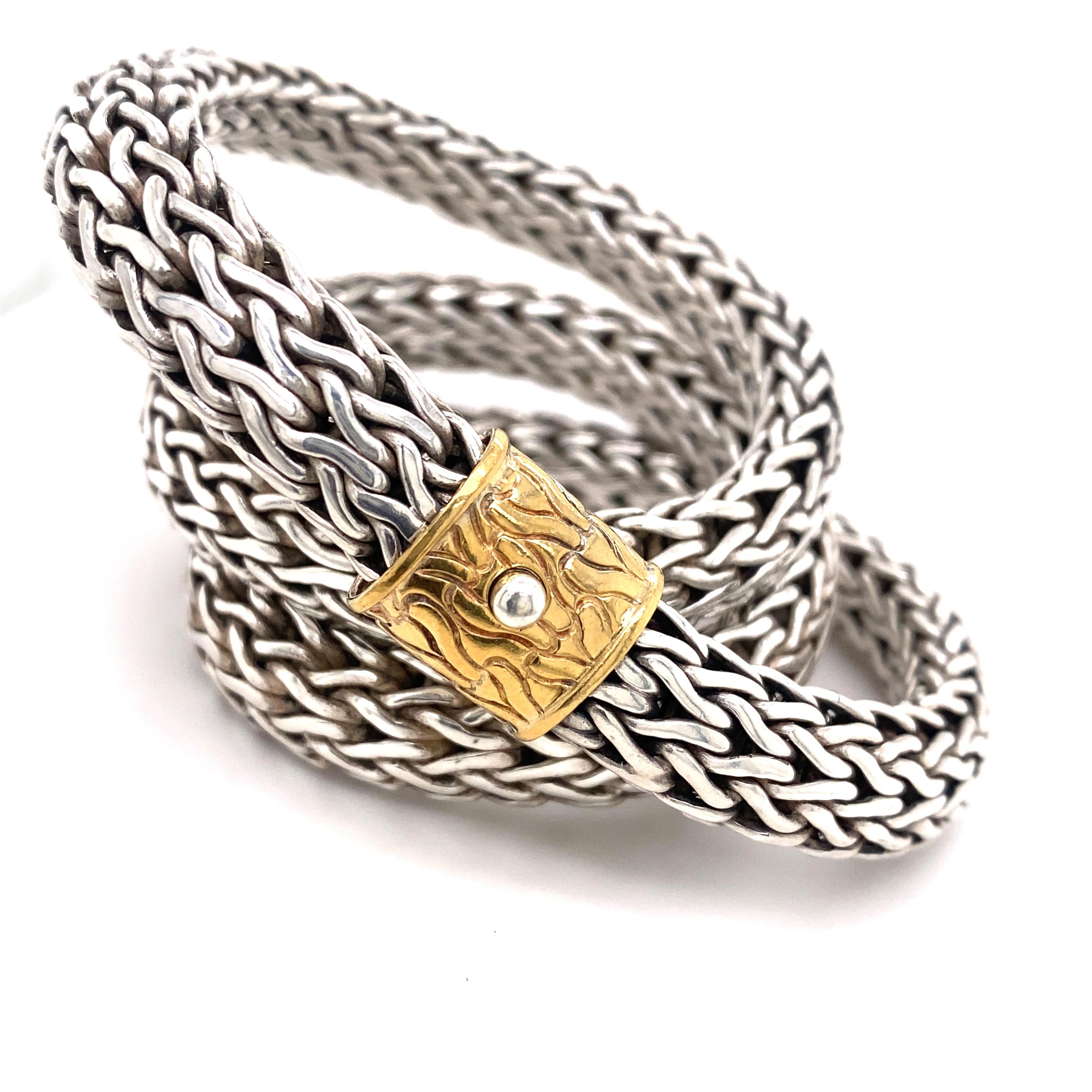 John Hardy Classic Woven Weizen Kette Halskette Sterling Silber 18kt YG 8