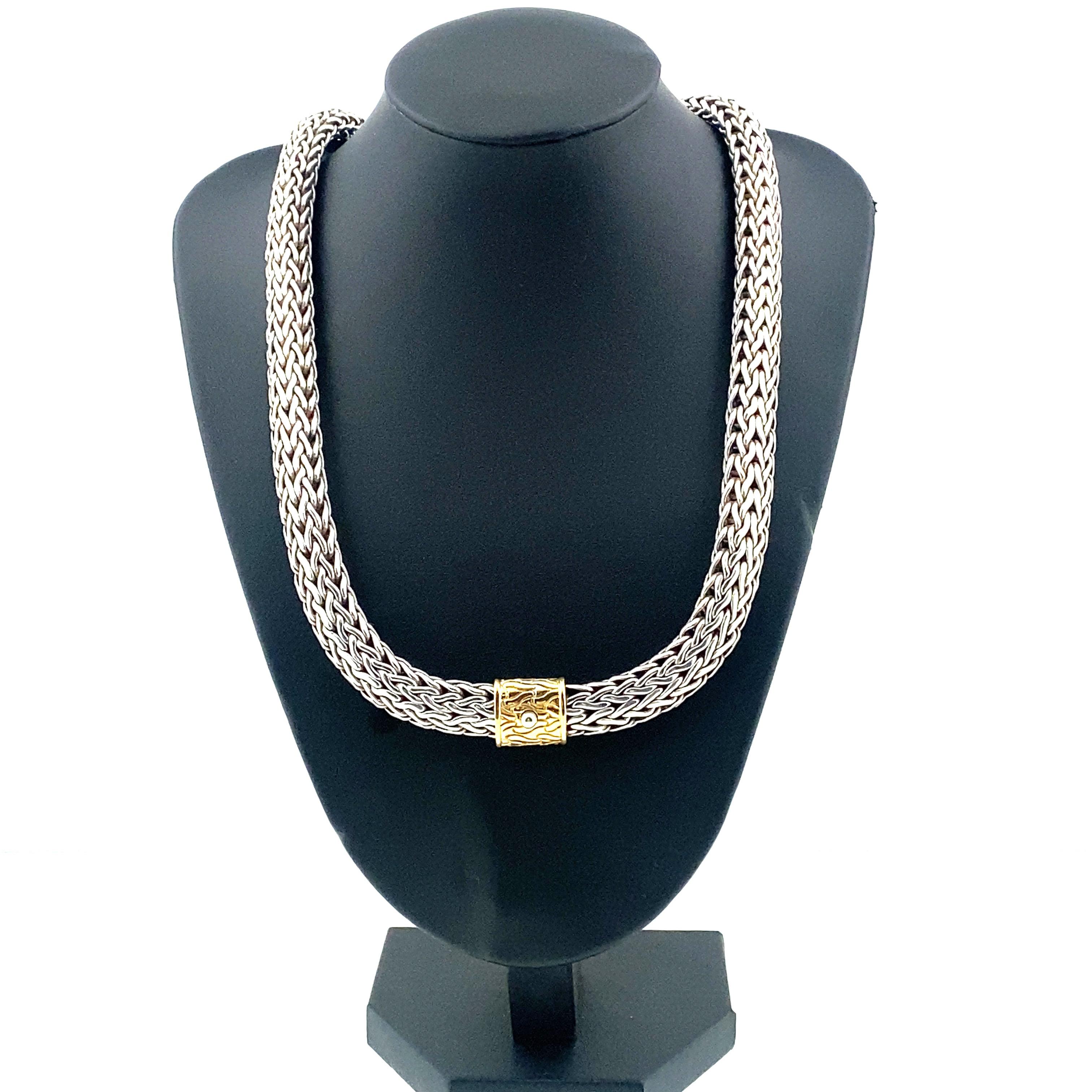 John Hardy Classic Woven Weizen Kette Halskette Sterling Silber 18kt YG im Zustand „Hervorragend“ in San Diego, CA
