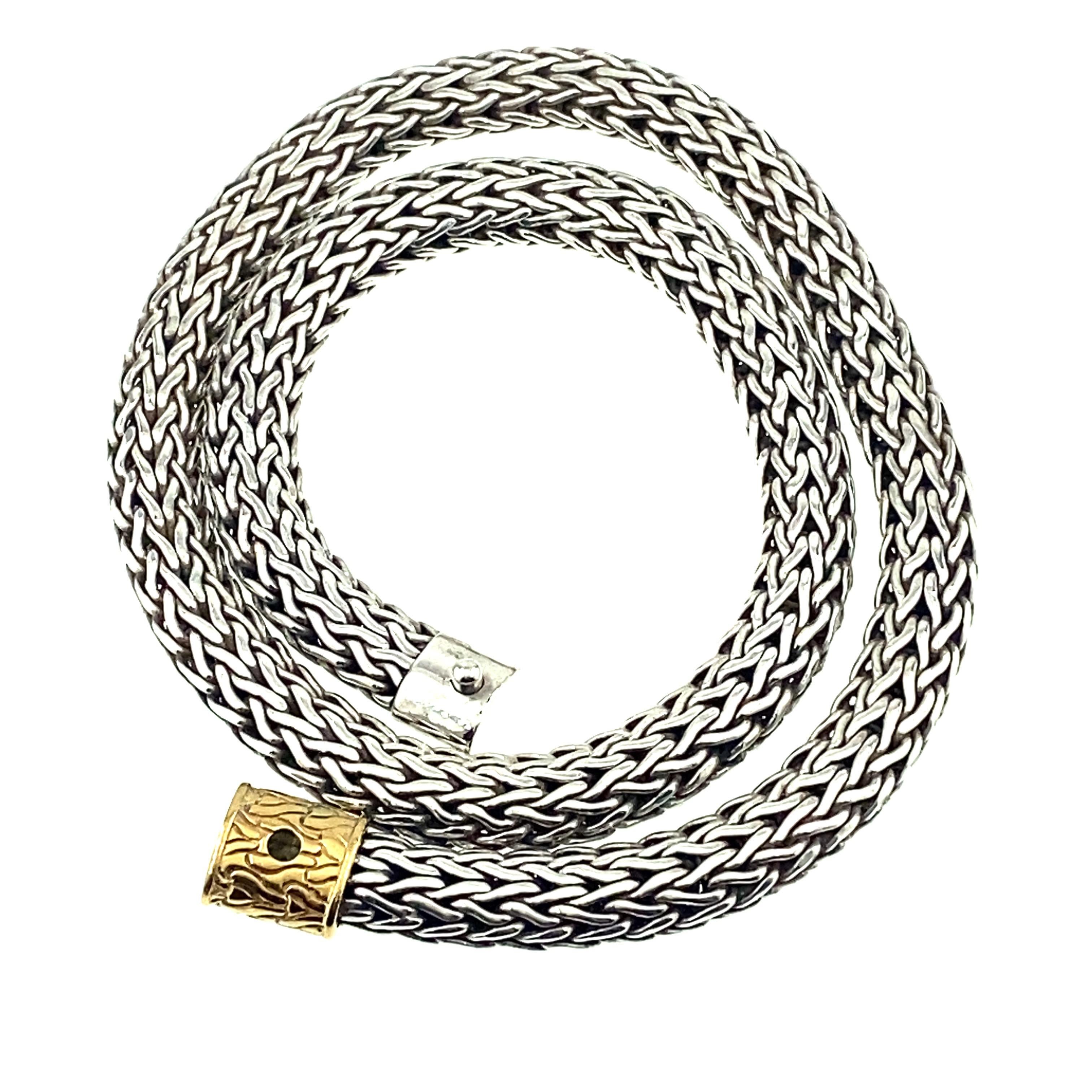 John Hardy Classic Woven Weizen Kette Halskette Sterling Silber 18kt YG für Damen oder Herren
