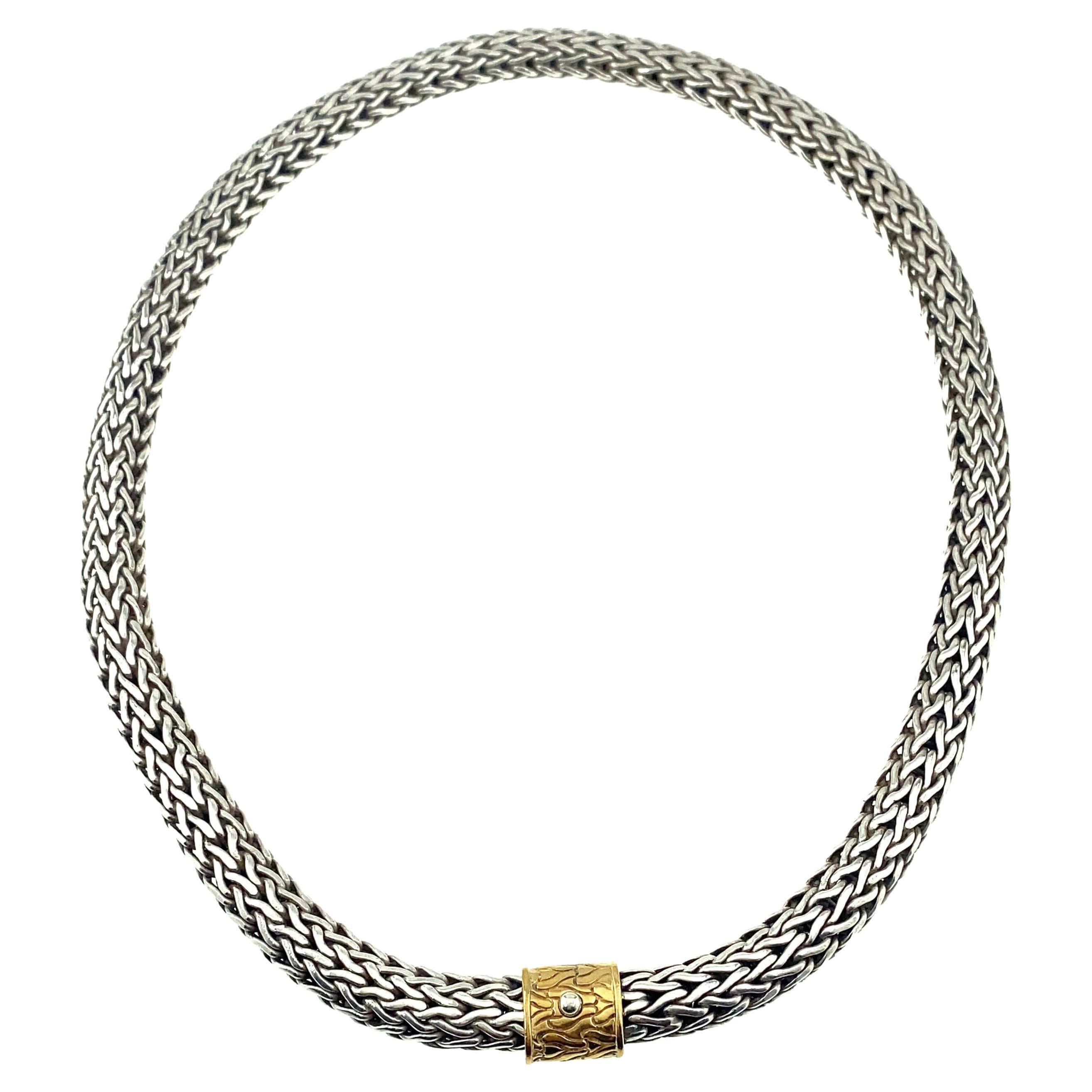 John Hardy Classic Woven Wheat Chain Necklace Sterling Silver 18kt YG