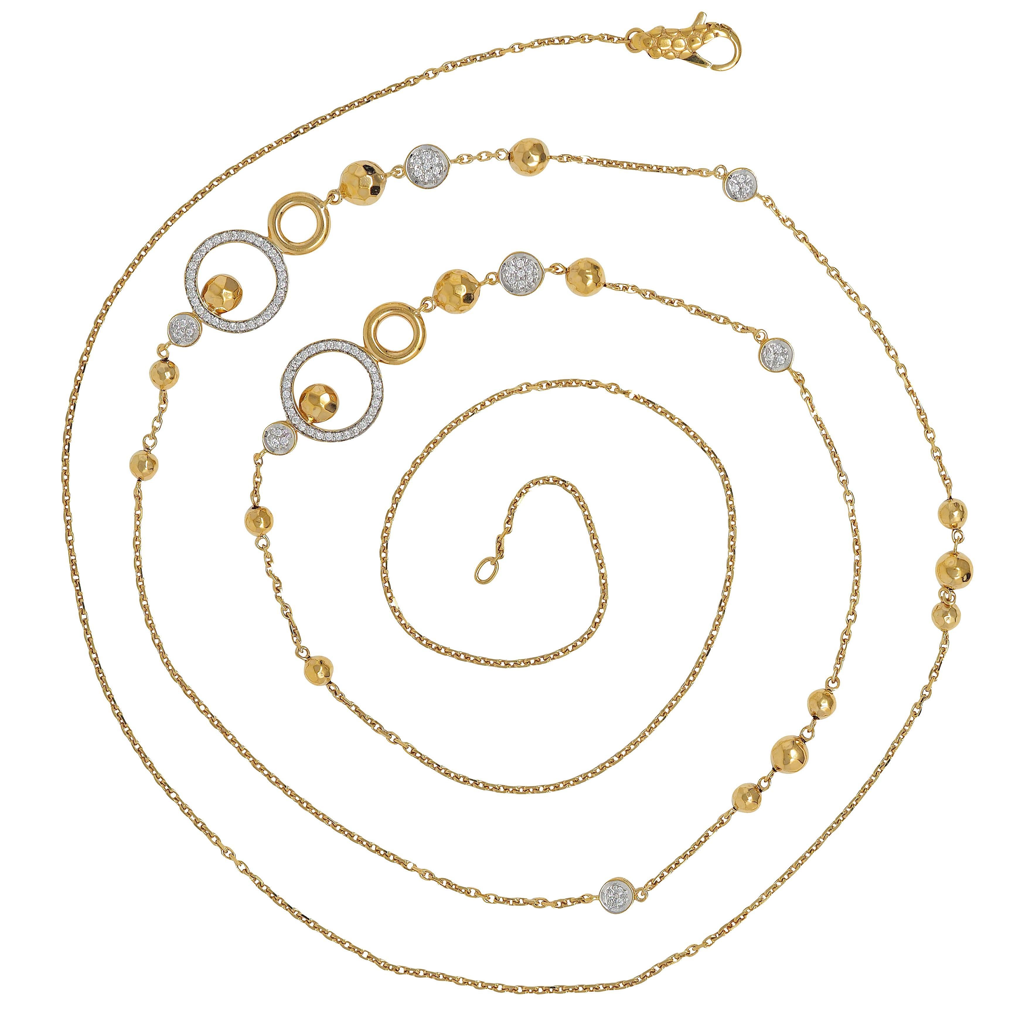 John Hardy Contemporary Diamond 18 Karat Two-Tone Gold Station Chain Necklace In Excellent Condition In Philadelphia, PA