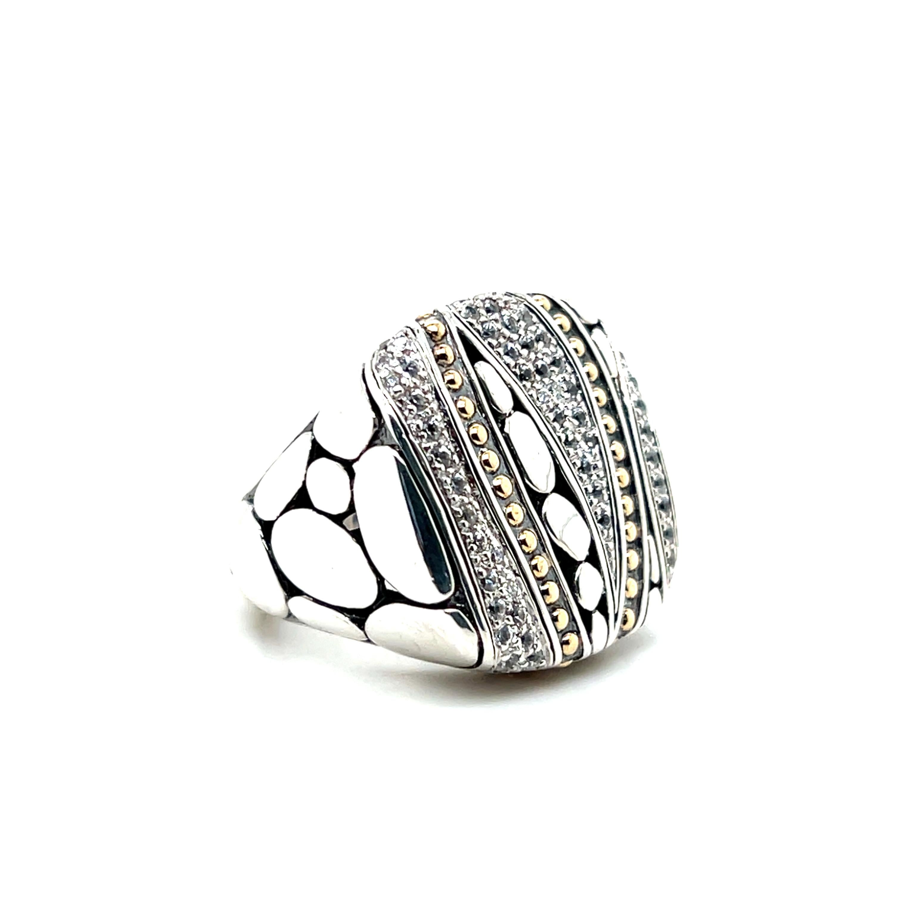 Contemporaneo John Hardy Anello contemporaneo in argento sterling e oro giallo 18 carati con diamanti e corindone in vendita