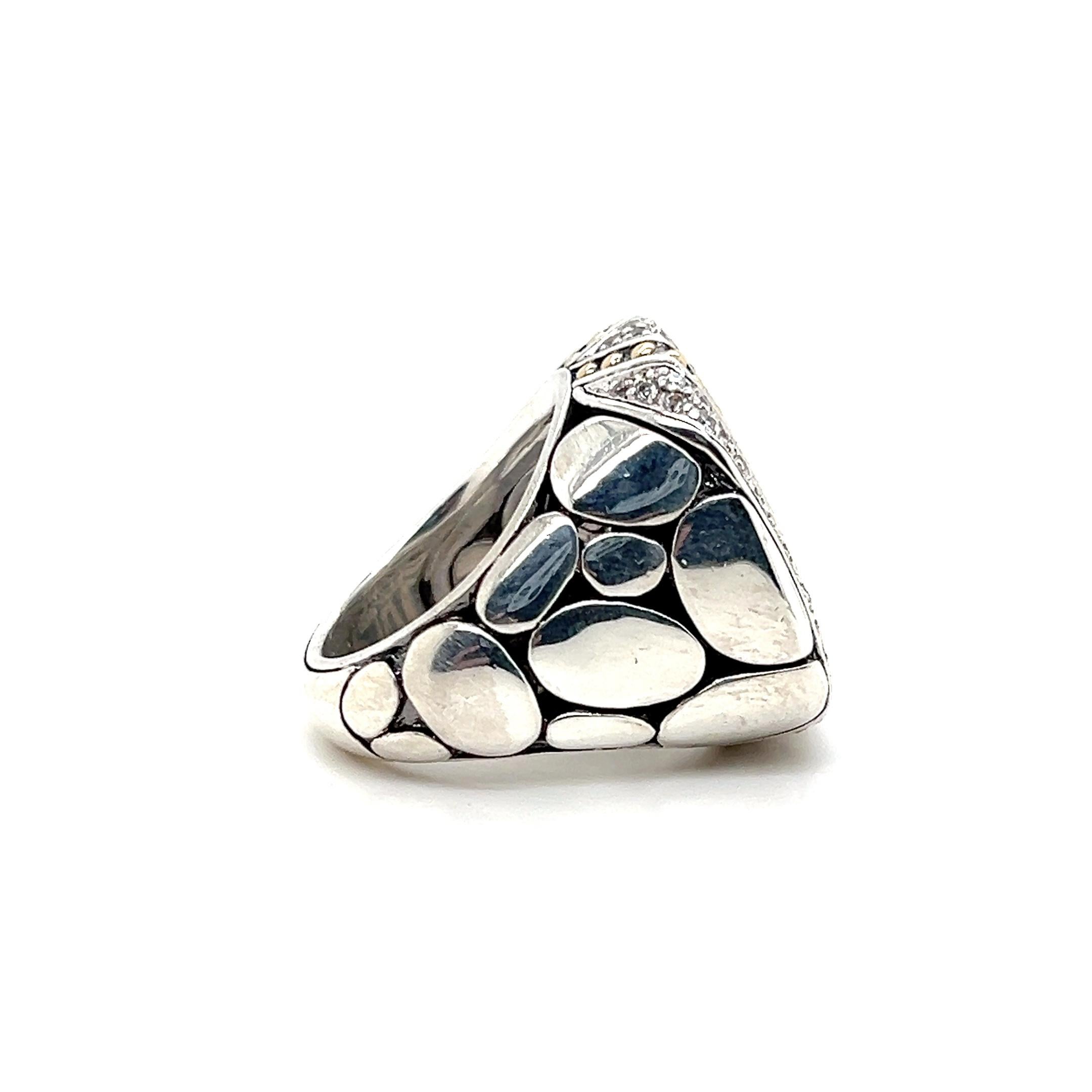 John Hardy Anello contemporaneo in argento sterling e oro giallo 18 carati con diamanti e corindone In condizioni buone in vendita a Towson, MD