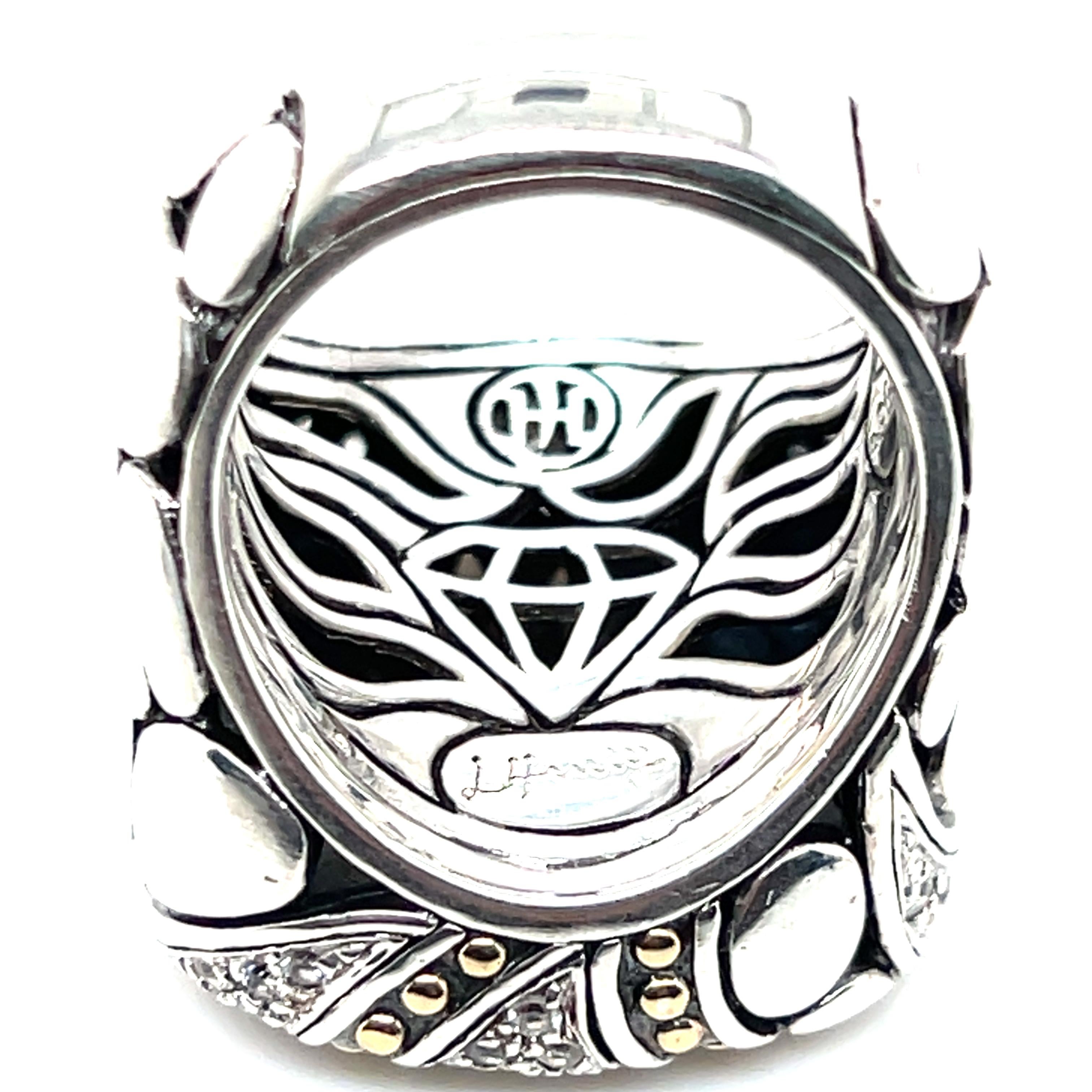John Hardy Anello contemporaneo in argento sterling e oro giallo 18 carati con diamanti e corindone in vendita 3
