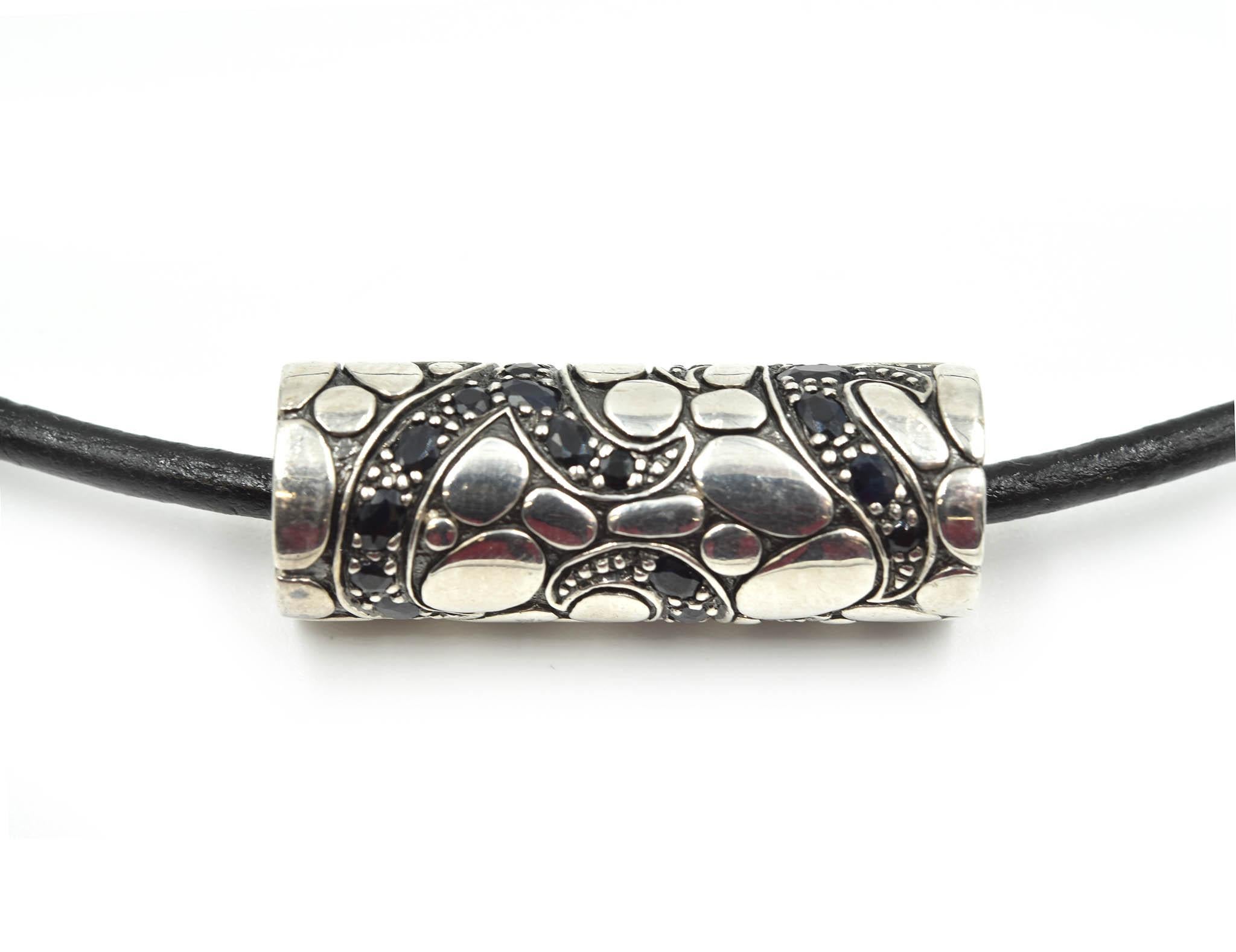 John Hardy Cord Necklace with Silver and Black Sapphire Slide In New Condition In Scottsdale, AZ