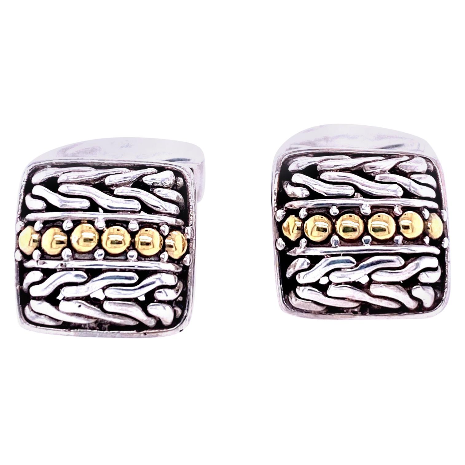 John Hardy Sterling Silver Palu Collection Cufflinks, 1990s For Sale at
