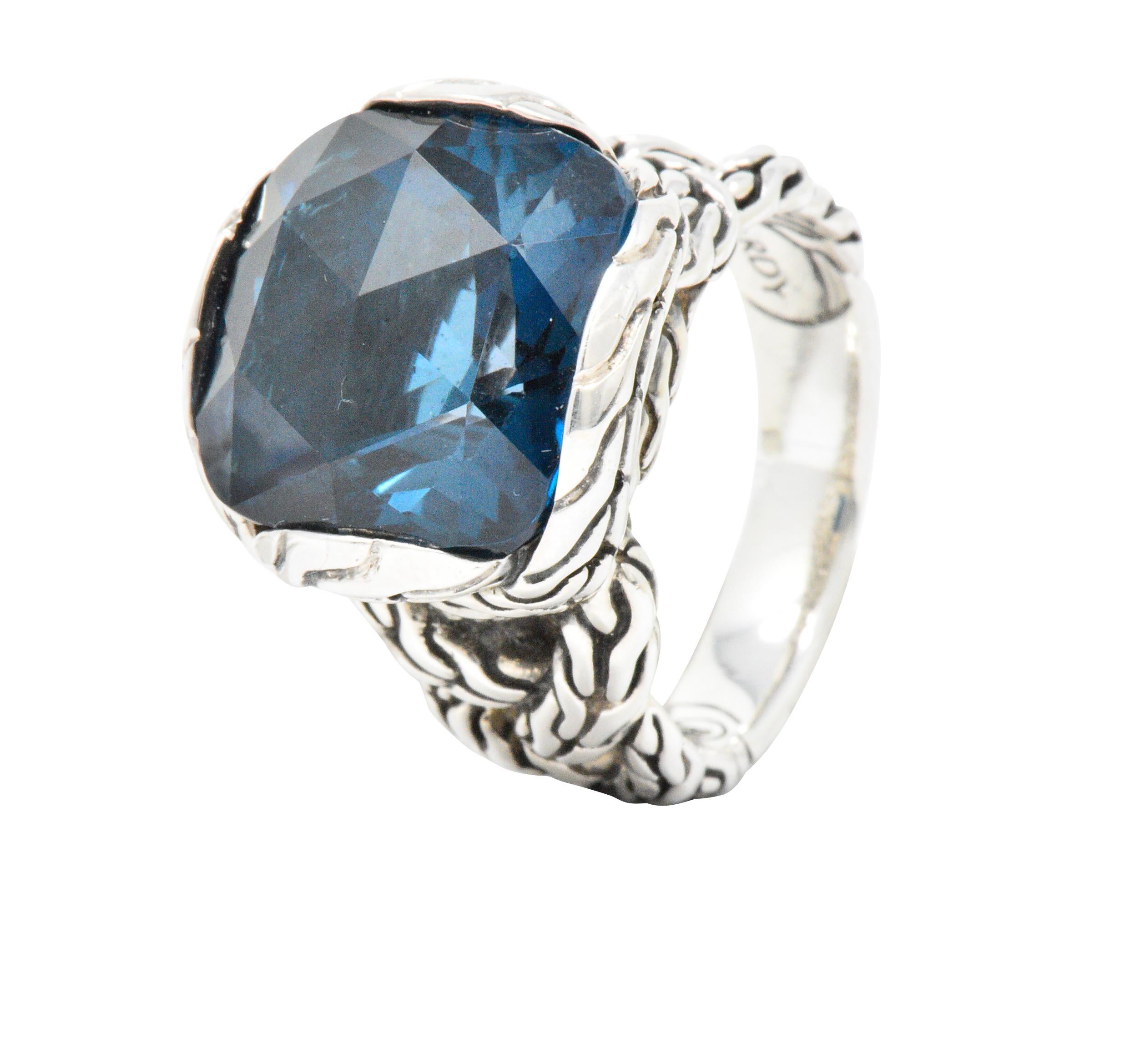 John Hardy Cushion Cut London Blue Topaz Classic Chain Sterling Silver Ring In New Condition In Philadelphia, PA