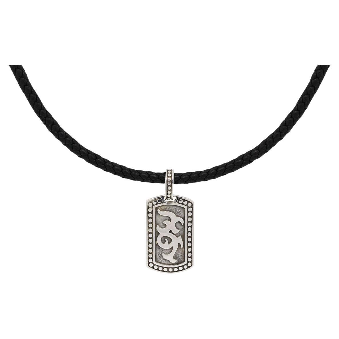 John Hardy Dayak Sterling Silver Small Dog Tag on Leather Necklace