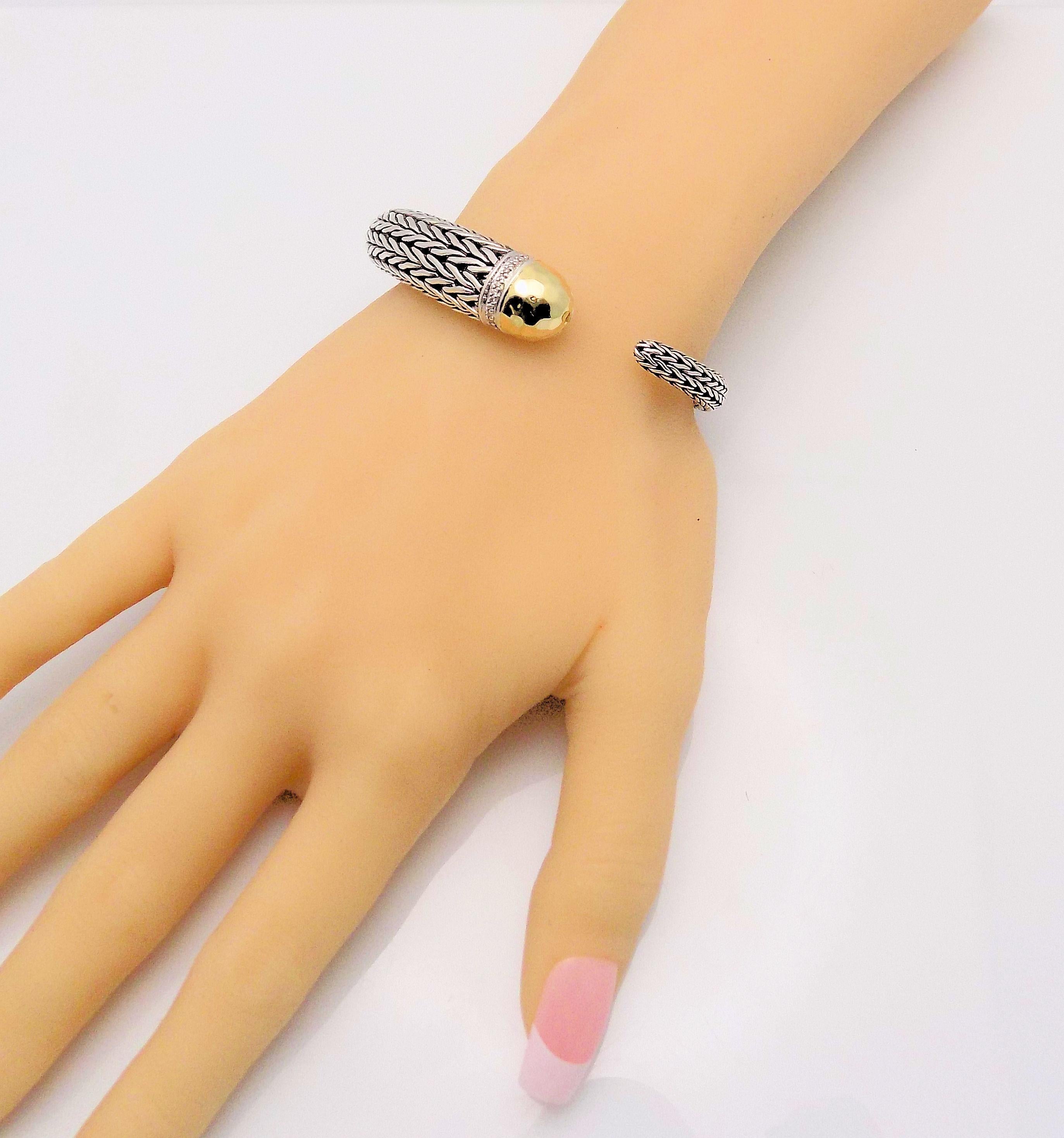 Round Cut JOHN HARDY Diamond Banded, Classic Chain and Kick Cuff Bracelet For Sale