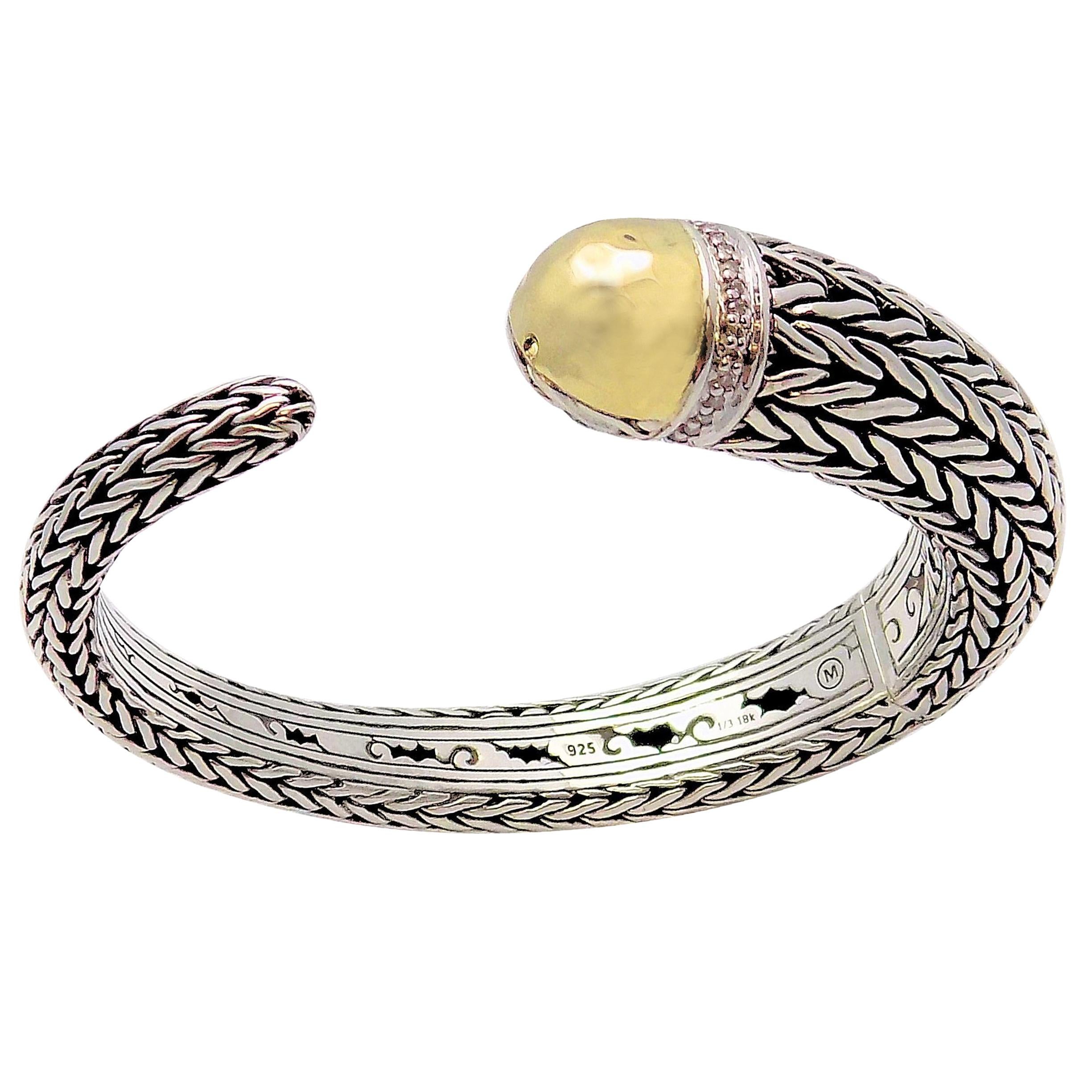 JOHN HARDY Diamond Banded, Classic Chain and Kick Cuff Bracelet For Sale