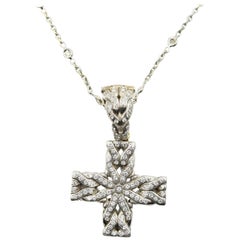 John Hardy Diamond Cross Necklace Sterling Silver and 18 Karat White Gold