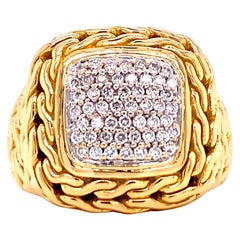 John Hardy Diamond Signet 18 Karat Yellow Gold Ring