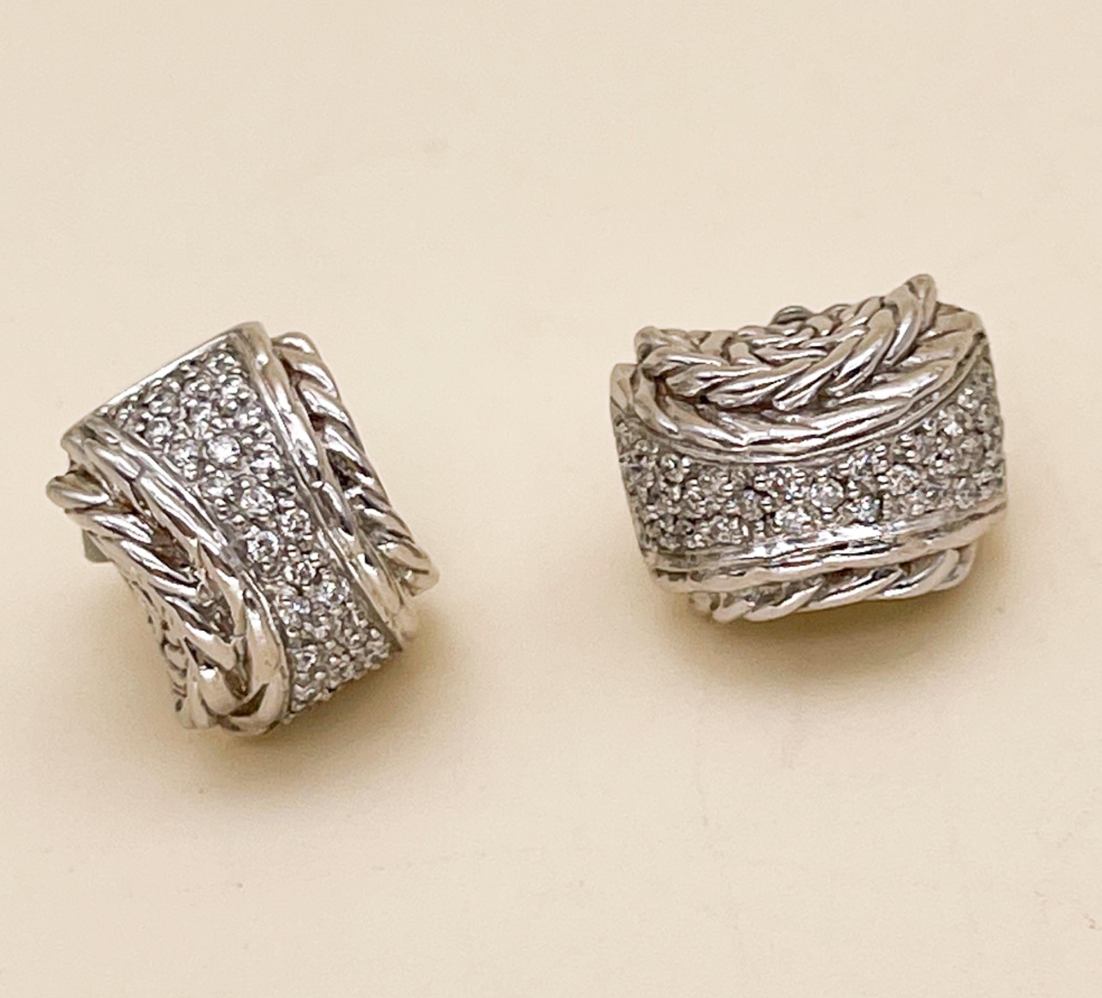 John Hardy kuppelförmige Kettenglied-Diamant-Ohrringe (Zeitgenössisch) im Angebot