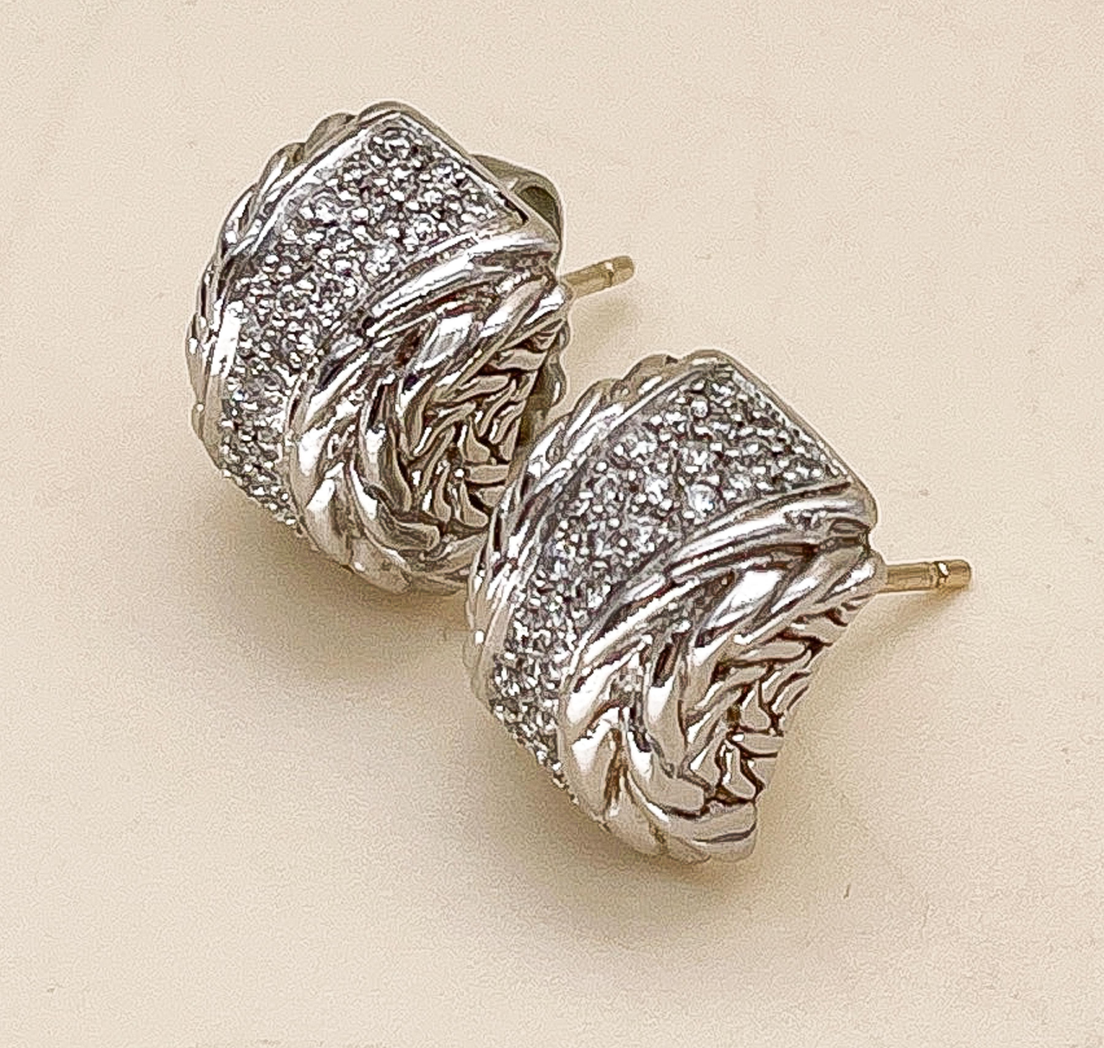 John Hardy kuppelförmige Kettenglied-Diamant-Ohrringe Damen im Angebot